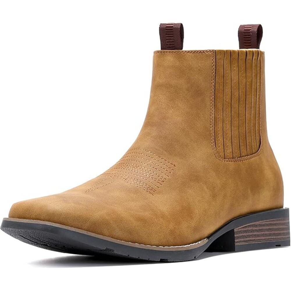 IUV Mens Size 10.5 Yellow Brown Square Toe Western Slip On Cowboy Ankle Boots